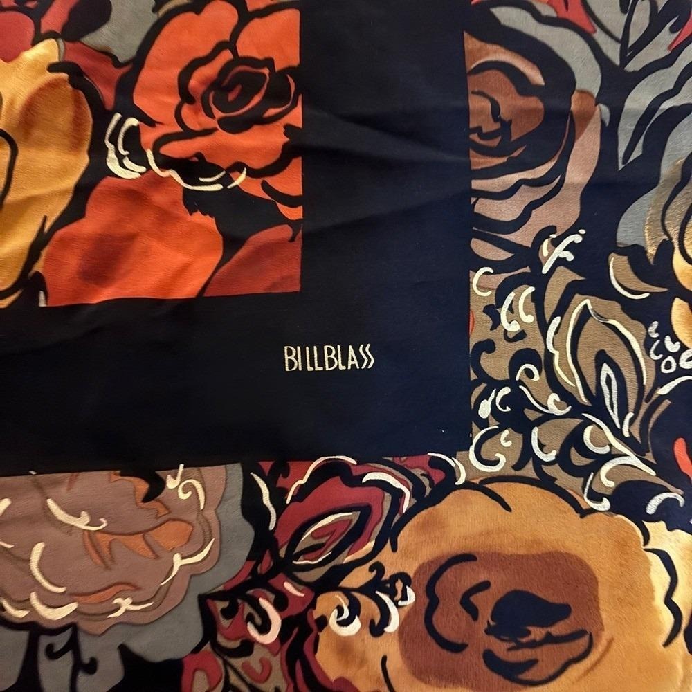 Vintage Bill Blass Silk Scarf with Black and Gold Accents